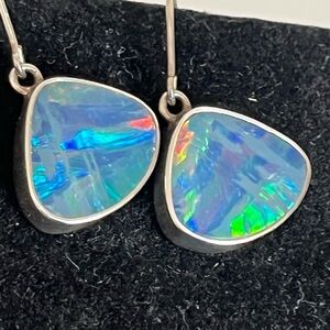 Genuine Australian Opal Earrings in 925 Sterling Silver amazing flashy colors